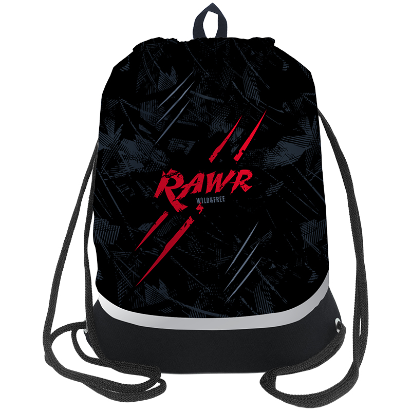 Мешок для обуви Berlingo "Rawr", 400*490мм, расшир. дно, световозвр. лента, карман на молнии