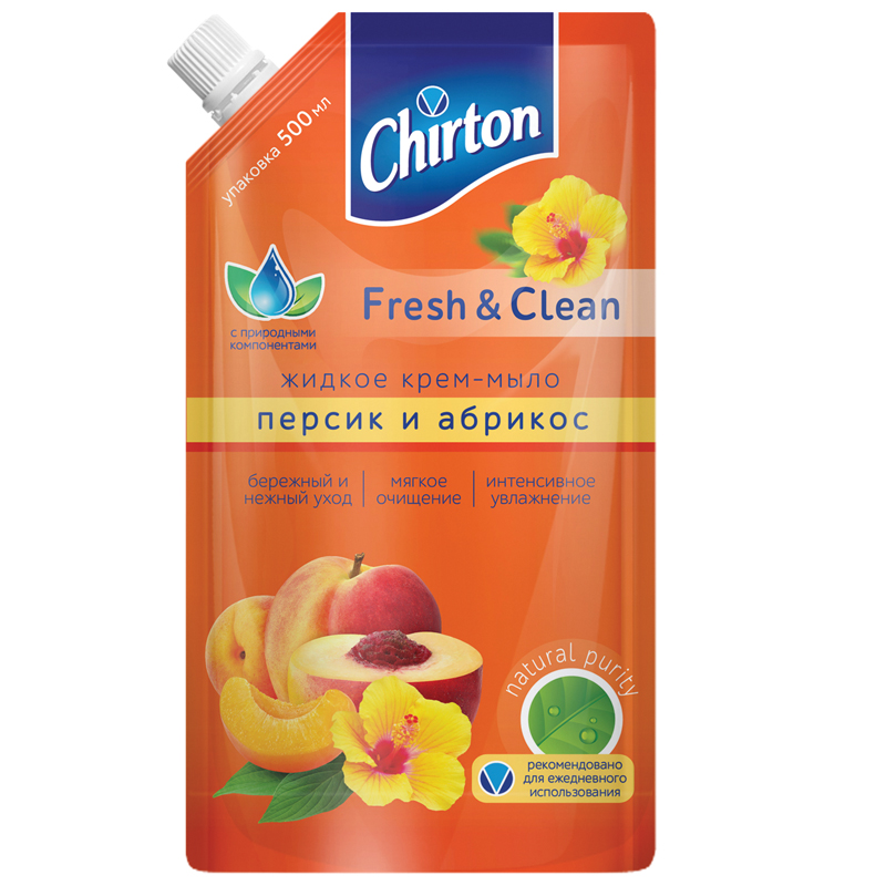 Мыло-крем жидкое Chirton "Персик и абрикос", дой-пак, для дозаторов, 500мл