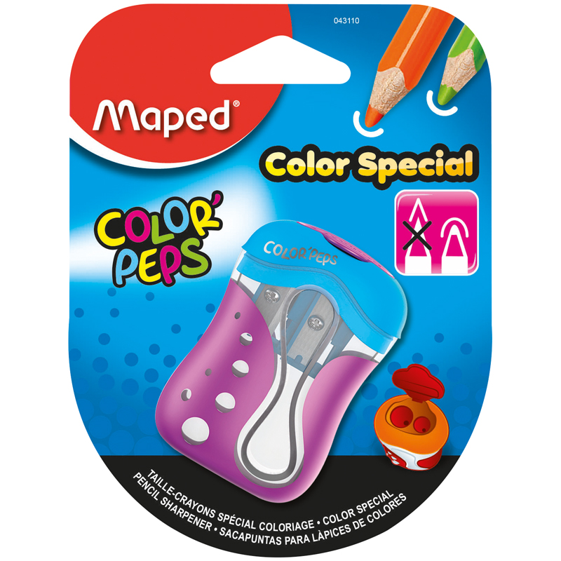 Точилка пластиковая Maped "Color Pep's", 2 отверстия, контейнер, для круглой заточки, ассорти, блист
