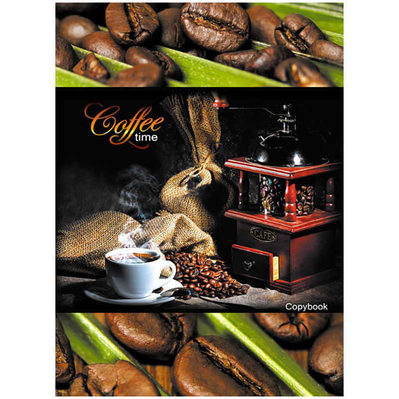 Тетрадь 96л., А4, клетка BG "Coffee time", матовая ламинация, выборочный уф-лак