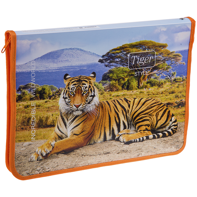 Папка для тетрадей 1 отделение, А4, ArtSpace "Дикие кошки. Tiger Style", пластик, молния вокруг