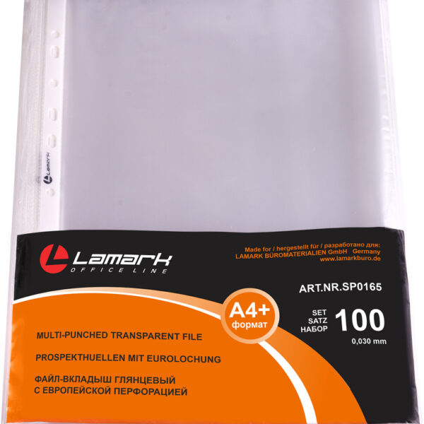 Файл-вкладыш Lamark с перфорацией, А4+, 0,030 мм, глянцевый, 100 шт/упак