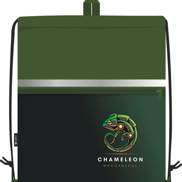 Сумка для сменной обуви Lamark "Chameleon/Хамелеон", 41х48 см, на шнурке, карман на молнии, полноцв. печать на кармане, светоотр. лента, ручка-петля