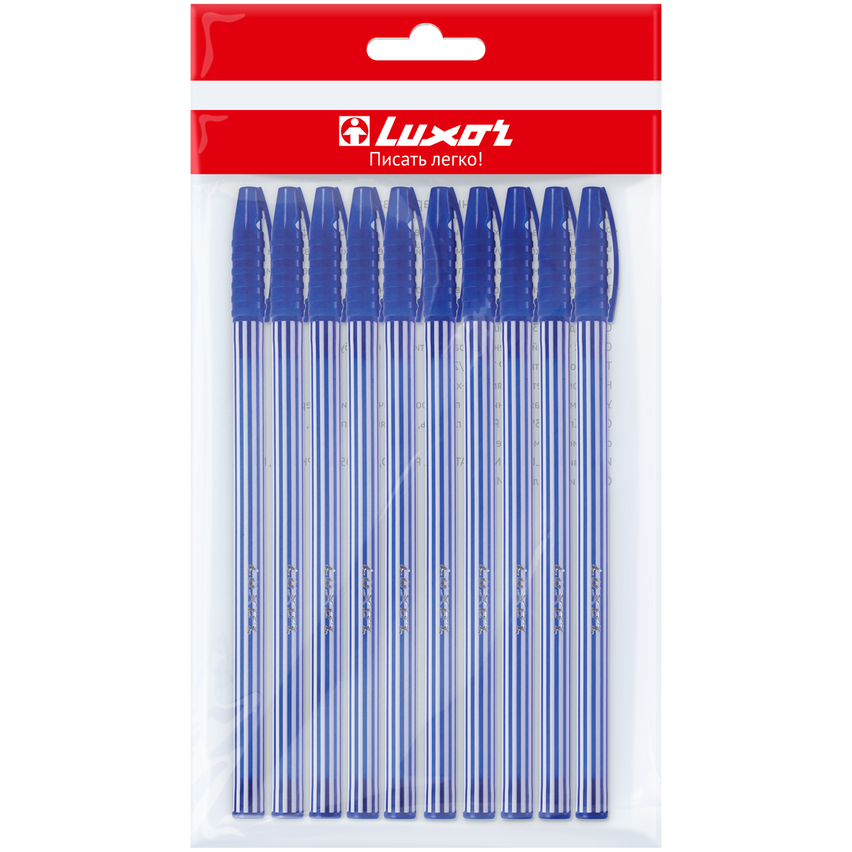 Ручка шариковая Luxor "Stripes", 10шт., синие, 0,55мм, пакет, европодвес