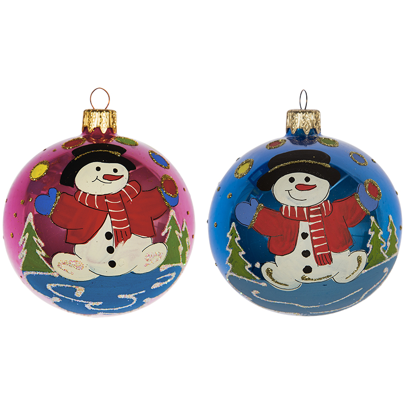 Шар стеклянный  "Снеговики" ассорти 80 мм
