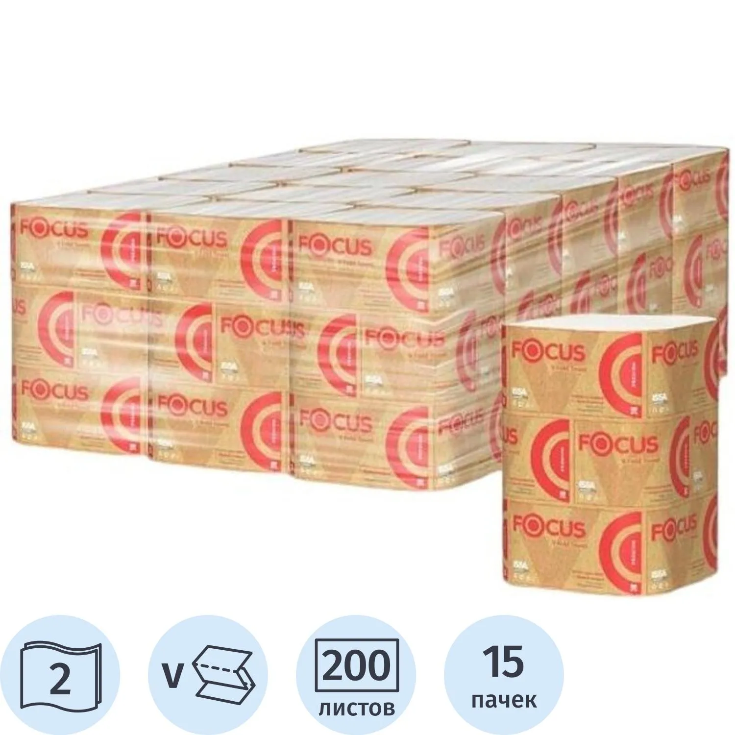 Полотенца бумажные д/дисп FocusPremium200л15пач/уп_5083740/50202901_п/э_НСК