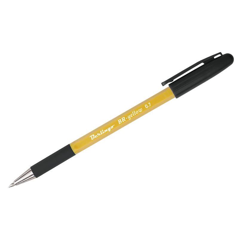 Ручка шариковая "BR-yellow", черная, 0,7мм, грип