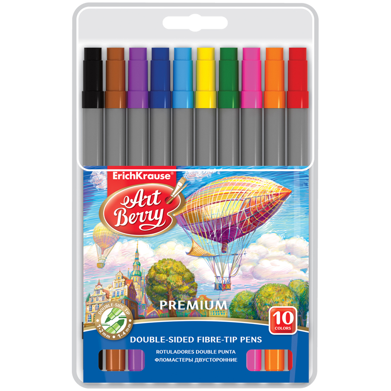 Фломастеры двусторонние ArtBerry "Easy Washable", 10цв., 10шт., смываемые, блистер