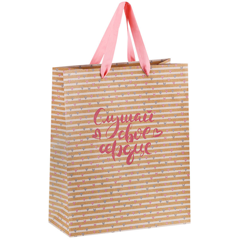 Пакет подарочный 26*32*12см MESHU "Cute hearts", крафт