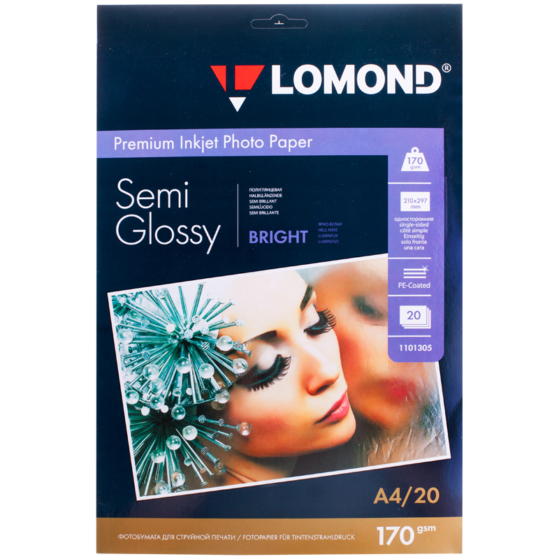 Бумага А4 для стр. принтеров Lomond, 170г/м2 (20л) полугл.