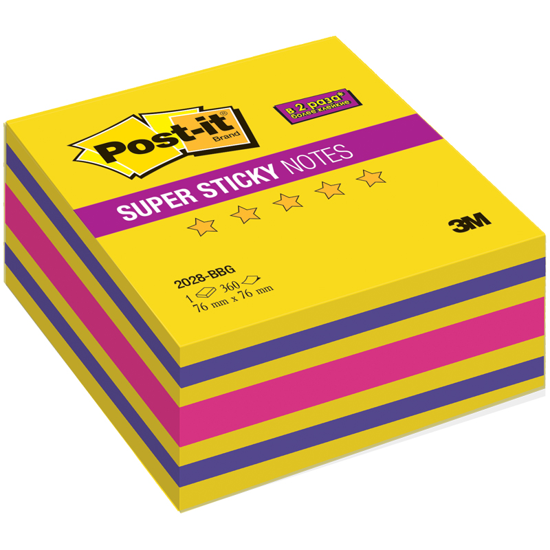 Самоклеящийся блок Post-it "Super Sticky. Бабл Гам", 76*76мм, 3 цвета, 360л