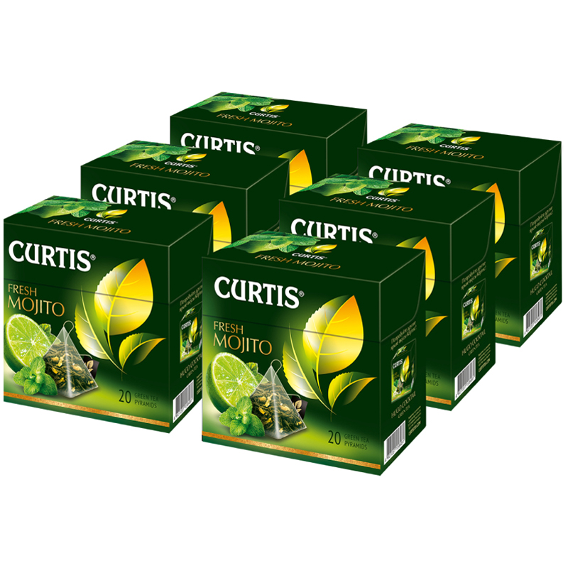 Чай Curtis "Fresh Mojito", зеленый, аромат, 6 пачек*20 пакетиков-пирамидок по 1,7г, спайка