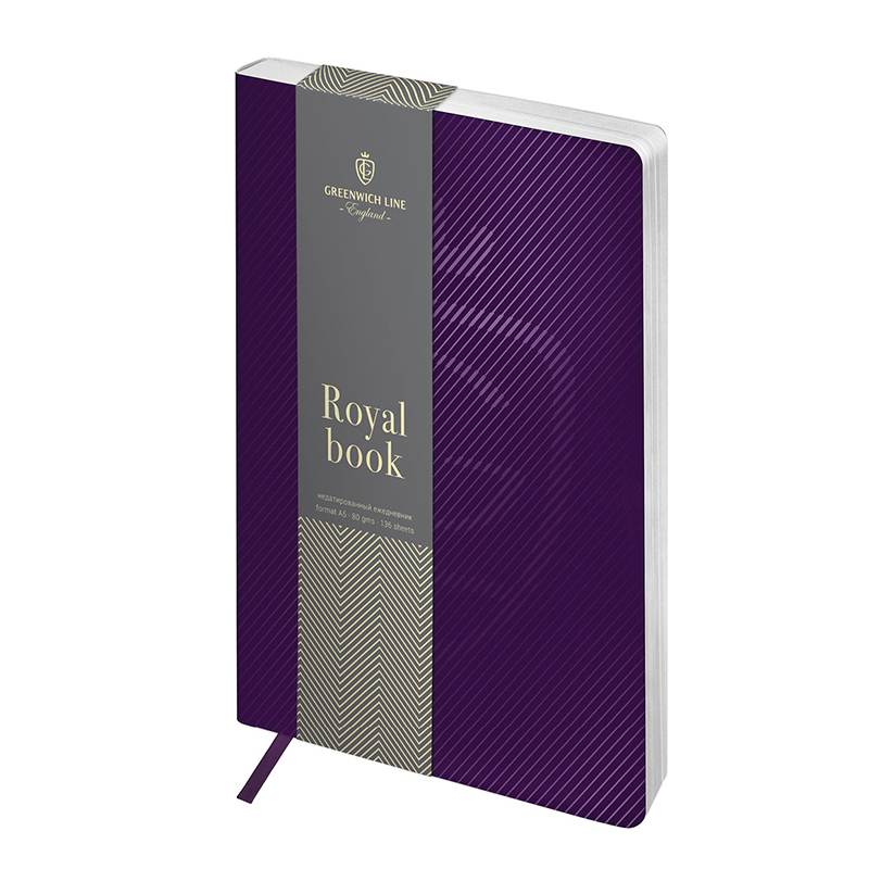 Ежедневник недатир. A5, 136л., кожзам, Greenwich Line "Royal book", фиолетовый, серебр. cрез