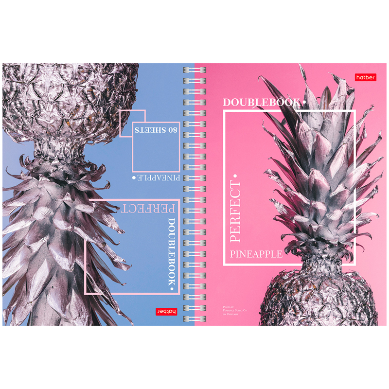 Тетрадь 80л., А5, клетка на гребне двойная Hatber "Pineapple", твердая обложка