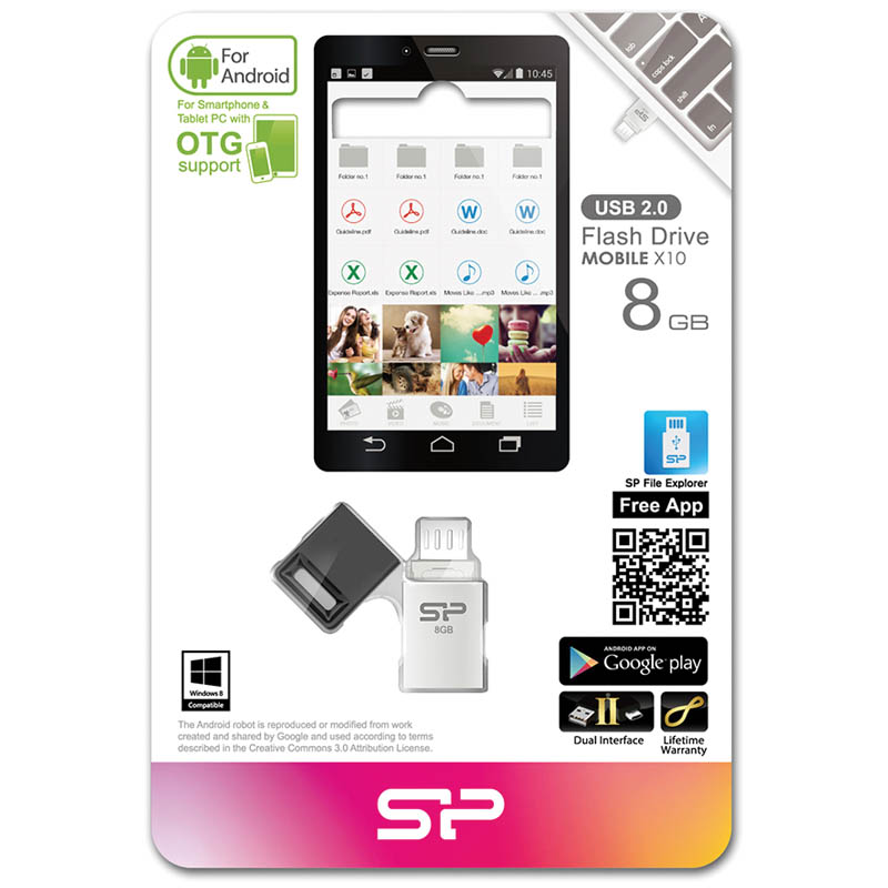 Память SiliconPower "Mobile X10 OTG"   8Gb, USB2.0/micro USB Flash Drive, золотистый