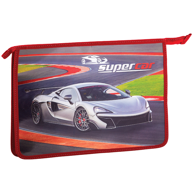 Папка для труда 2 отд., А4, ArtSpace "Авто. Supercar", пластик/картон, конгрев, металл., на молнии