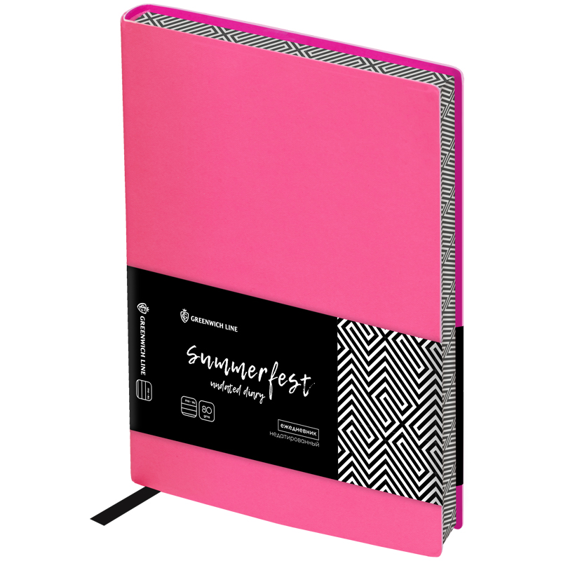 Ежедневник недатир. B6, 160л., кожзам, Greenwich Line "Summerfest", неон. розовый,тон. блок,цв. срез