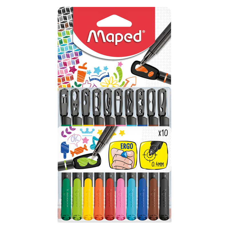 Набор капиллярных ручек Maped "Graph Pep's Mania" 10цв., 0,4мм, с трафаретами, европодвес