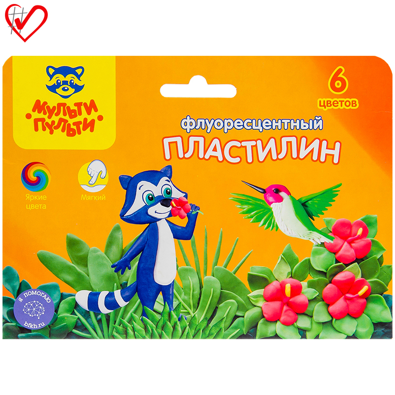 Пластилин Мульти-Пульти "Енот на острове Куба", 06 цв., 90г, воск., флуор., стек, картон, европод.