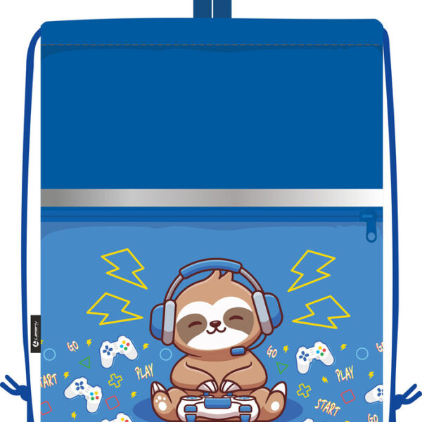 Сумка для сменной обуви Lamark Little Gamers/Маленькие геймеры, 33х42 см, на шнурке, карман на молнии, полноцв. печать на кармане, светоотр. лента, ручка-петля