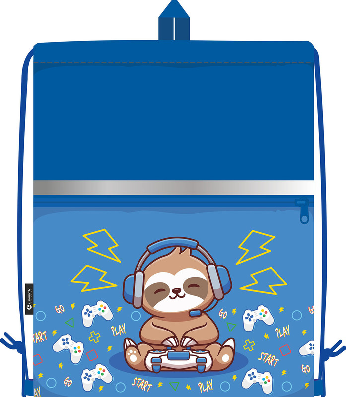 Сумка для сменной обуви Lamark Little Gamers/Маленькие геймеры, 33х42 см, на шнурке, карман на молнии, полноцв. печать на кармане, светоотр. лента, ручка-петля