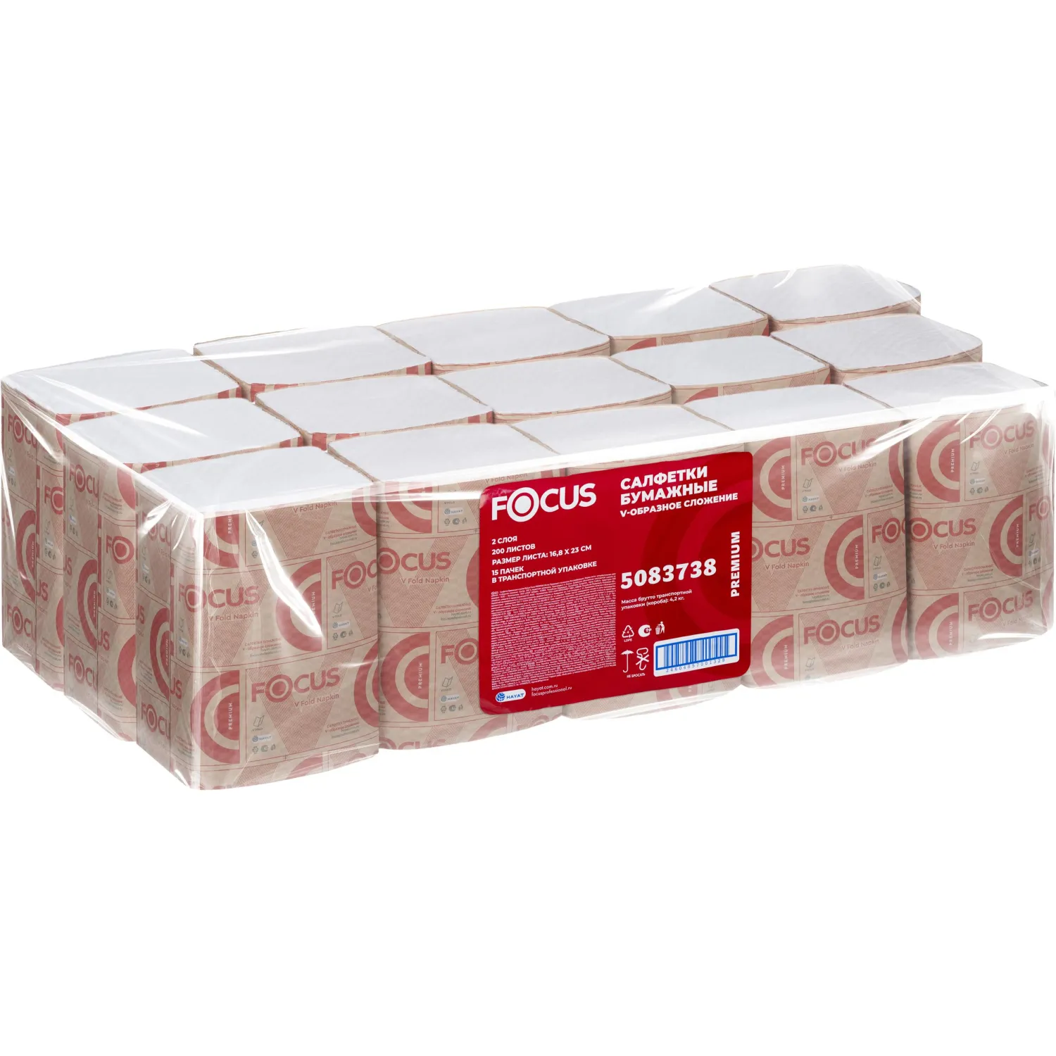 Салфетки бумажные Focus Premium 2сл 200л 15 пач/уп 5083738/50202899_п/э_НСК