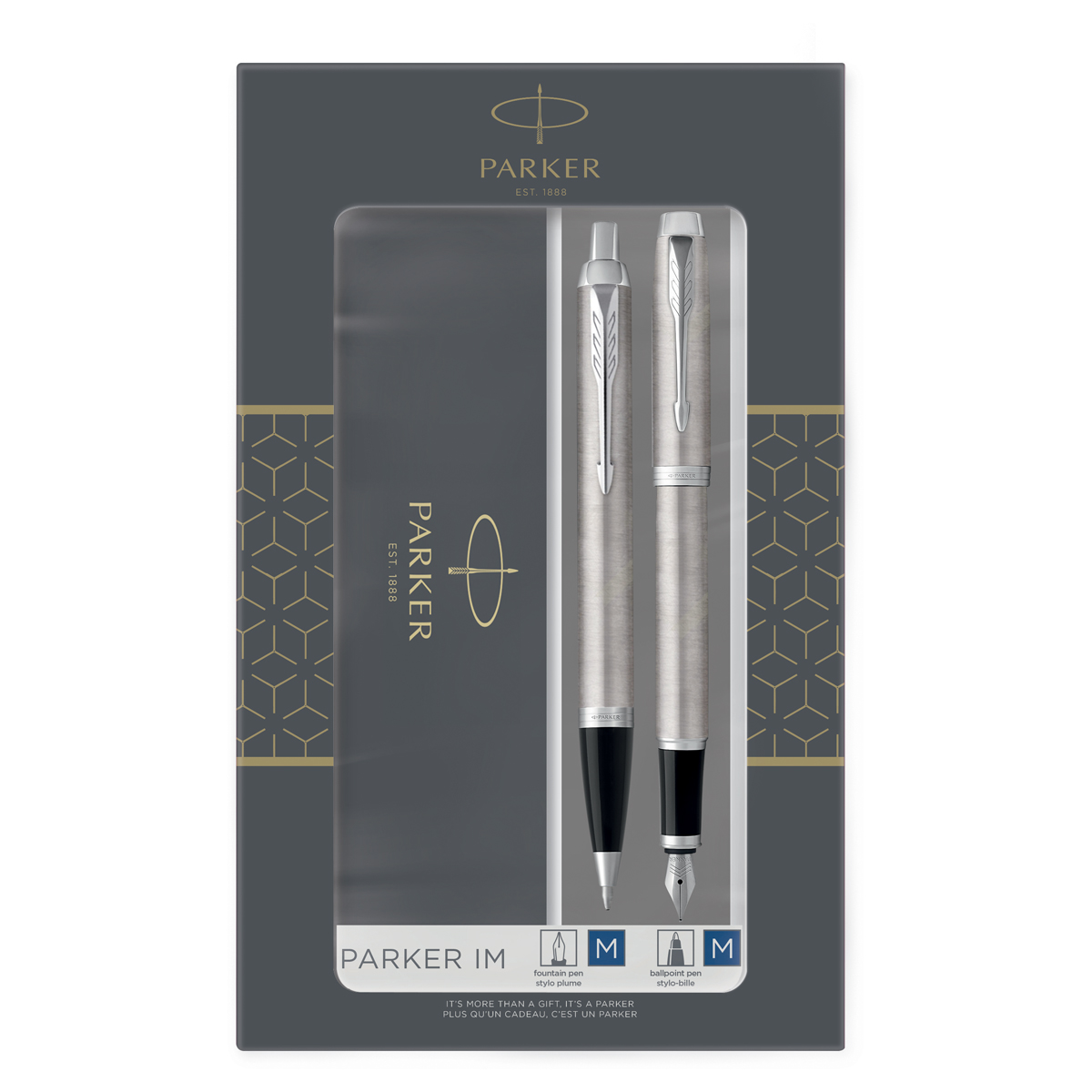 УЦЕНКА Набор Parker "IM Duo": шар. ручка IM Stainless Steel CT, синяя, 1,0мм + перьевая ручка IM Stainless Steel CT, подарочная упаковка (осн 359541)