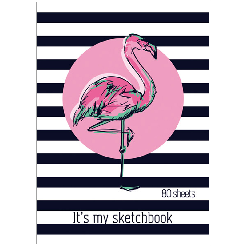 Бизнес-блокнот А5 80л. BG "Flamingo sketch", матовая ламинация, выб.лак, розовый тонир.блок
