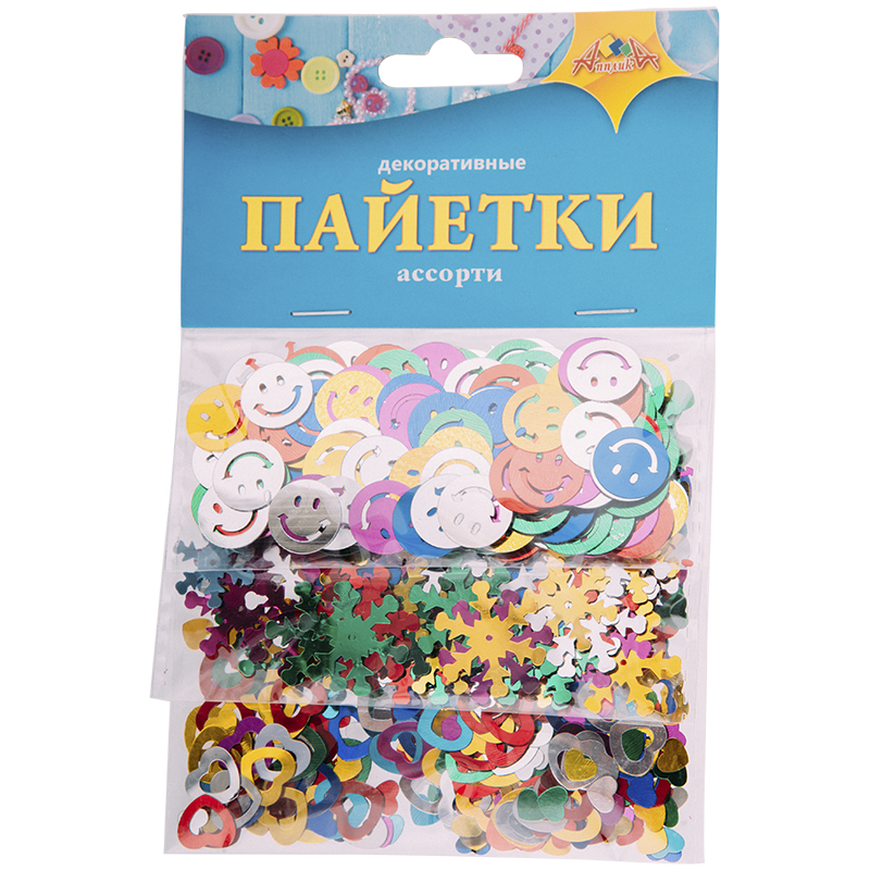 Материал декоративный Апплика "Пайетки", ассорти, 3 вида