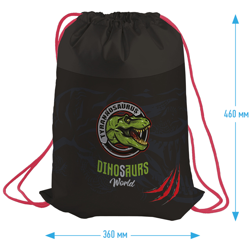 Мешок для обуви 1 отделение Berlingo "Dino world", 460*360мм, с вентил. сеточкой