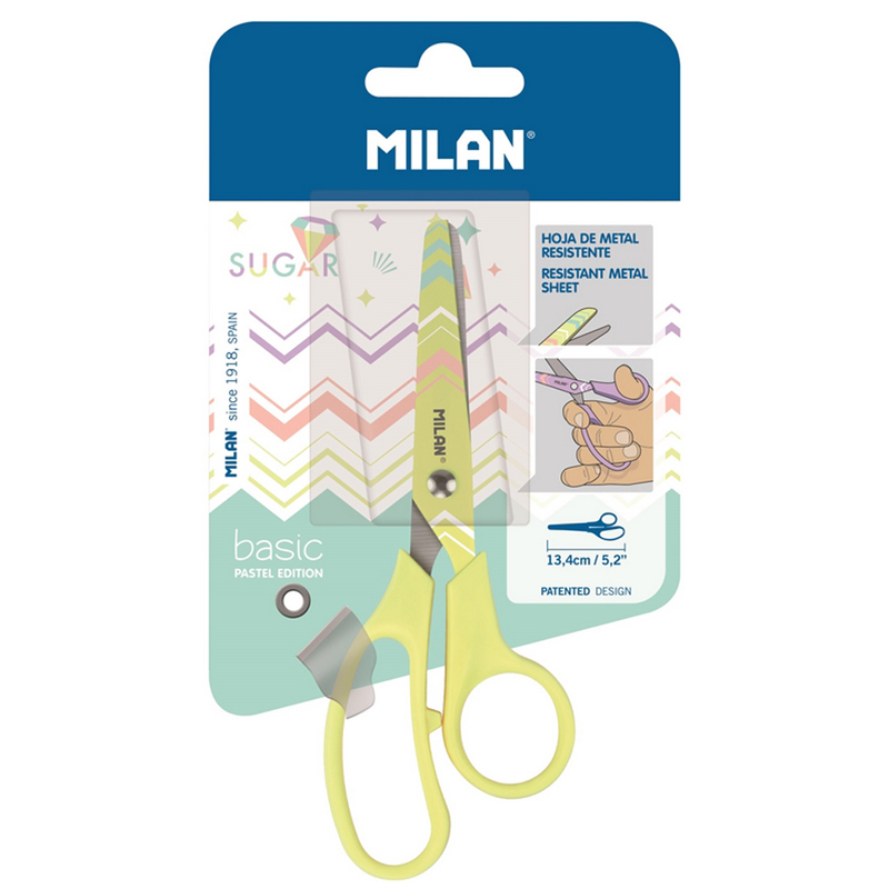 Ножницы детские Milan "Basic Pastel Edition" 13,4 см, эргономичные ручки, желтый, блистер