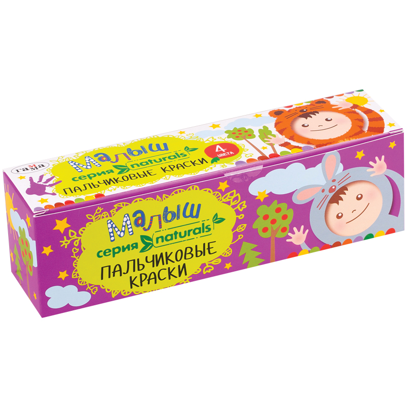 Краски пальчиковые Гамма "Малыш naturals", 04 цвета, 40г, картон