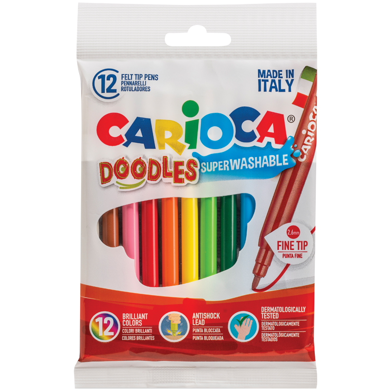 Фломастеры Carioca "Doodles", 12цв., смываемые, пакет, европодвес