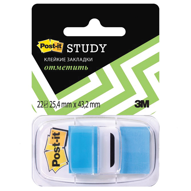 Флажки-закладки Post-it "Study", 25*43мм, 22л, синие, блистер