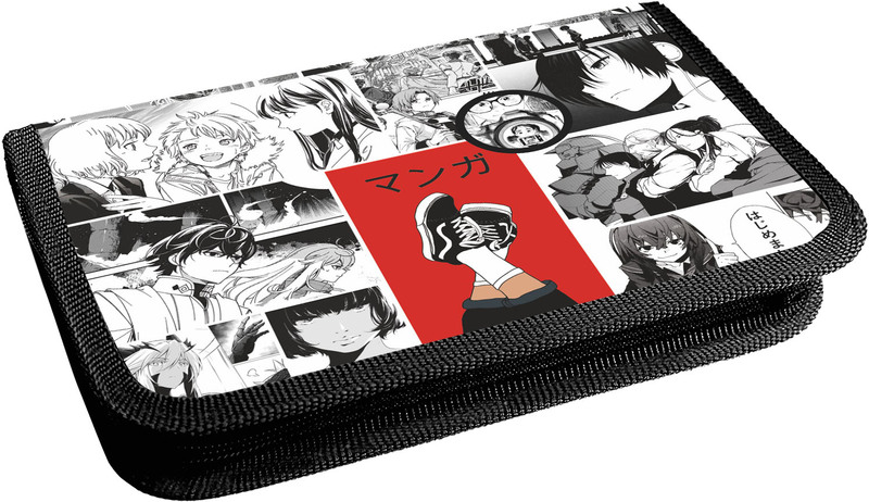 Пенал Lamark Manga/Аниме комиксы, 1 отделение, дополнительный вкладыш, на 25 предметов, 130х200х30 мм, на молнии, покрытие Soft touch/Мягкое на ощупь