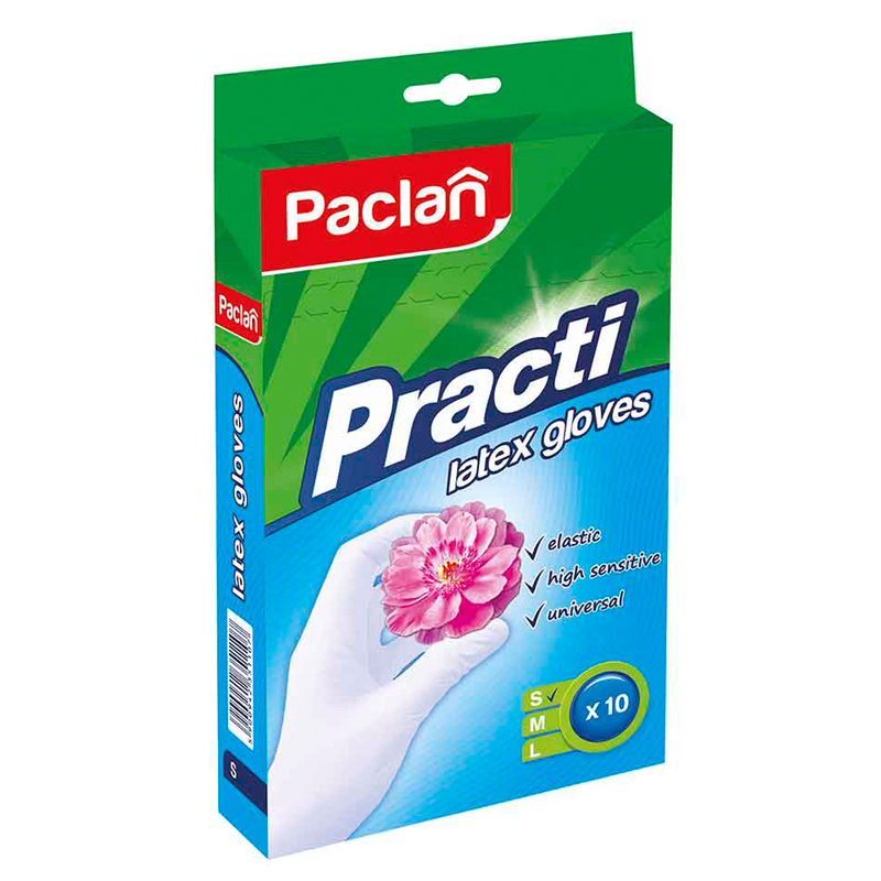 Перчатки латексные Paclan "Practi", S, 10шт., картон. коробка с европодвесом