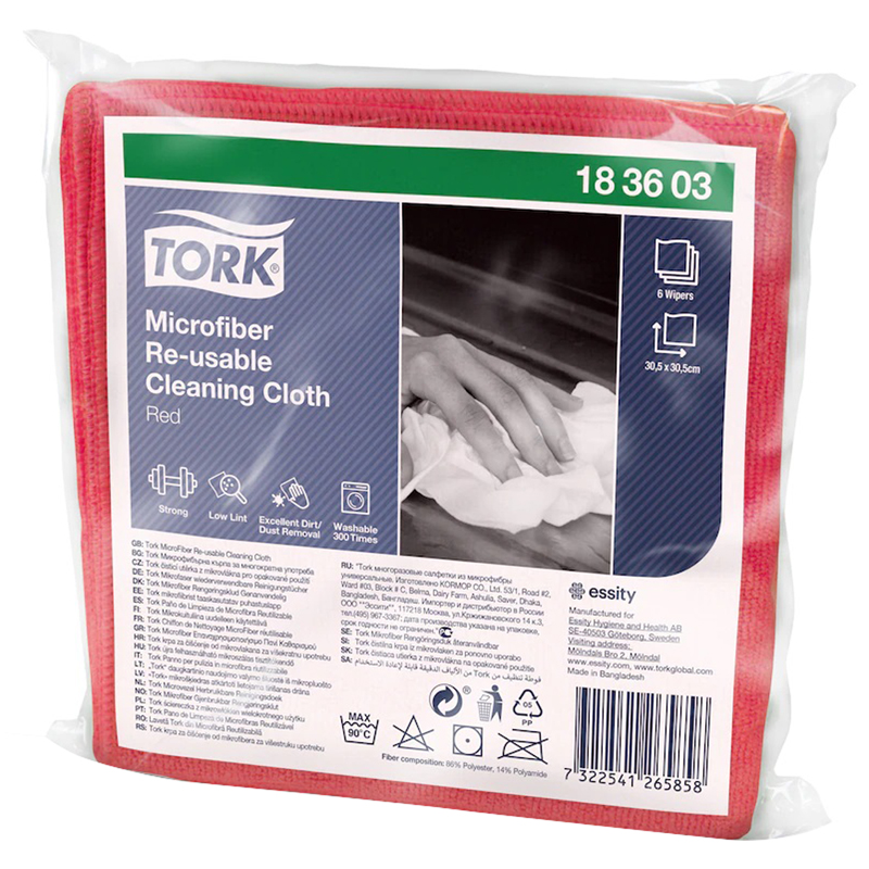 Салфетки для уборки Tork, набор 6шт., микрофибра, 30*30см, красный