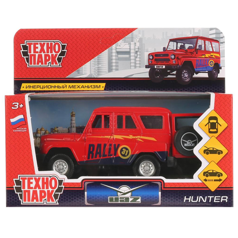 Машина игрушечная Технопарк "Uaz Hunter спорт" 12см, открыв. двери, инерционная