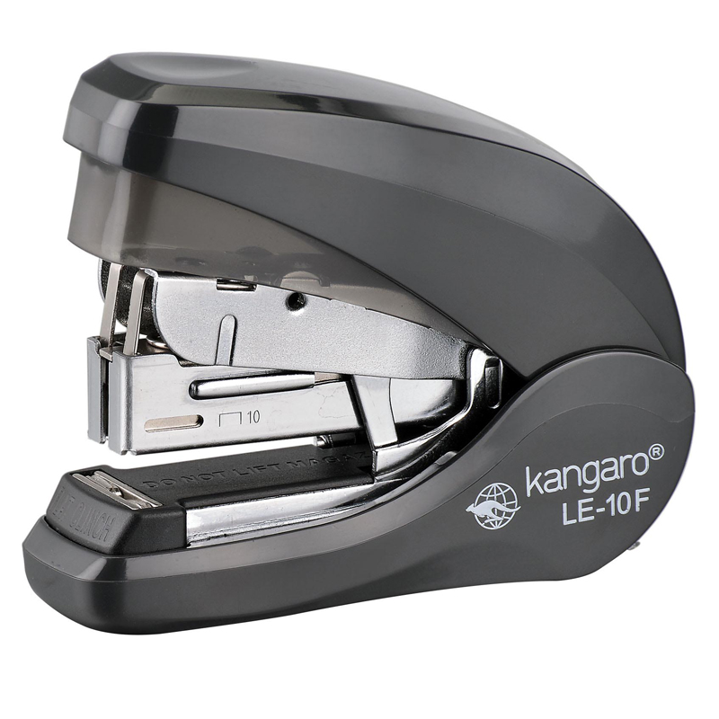 Степлер №10 Kangaro LE-10F до 20л., пластиковый корпус, энергосбер., плоское сшивание, темно-серый