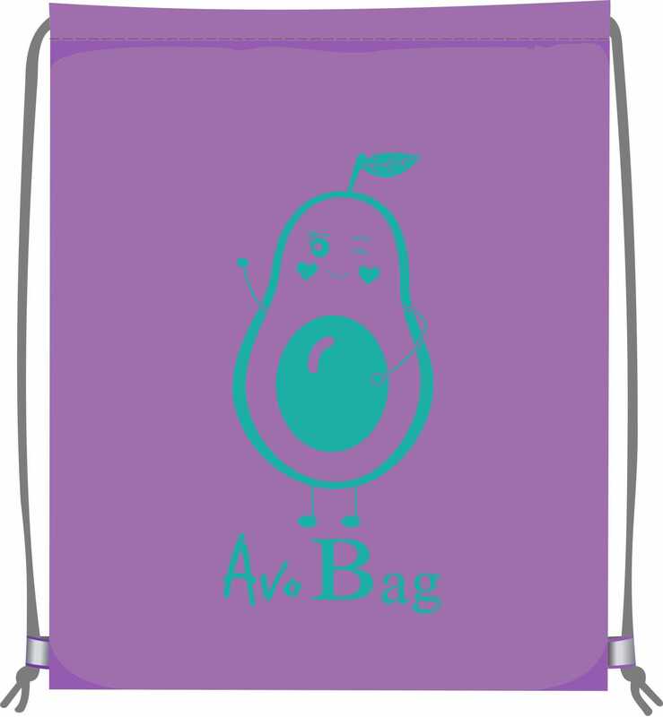 Сумка для сменной обуви Lamark "AvoBag/Сумка с авокадо", 34х42 см, на шнурке, светоотражающие элементы, цвет лаванда