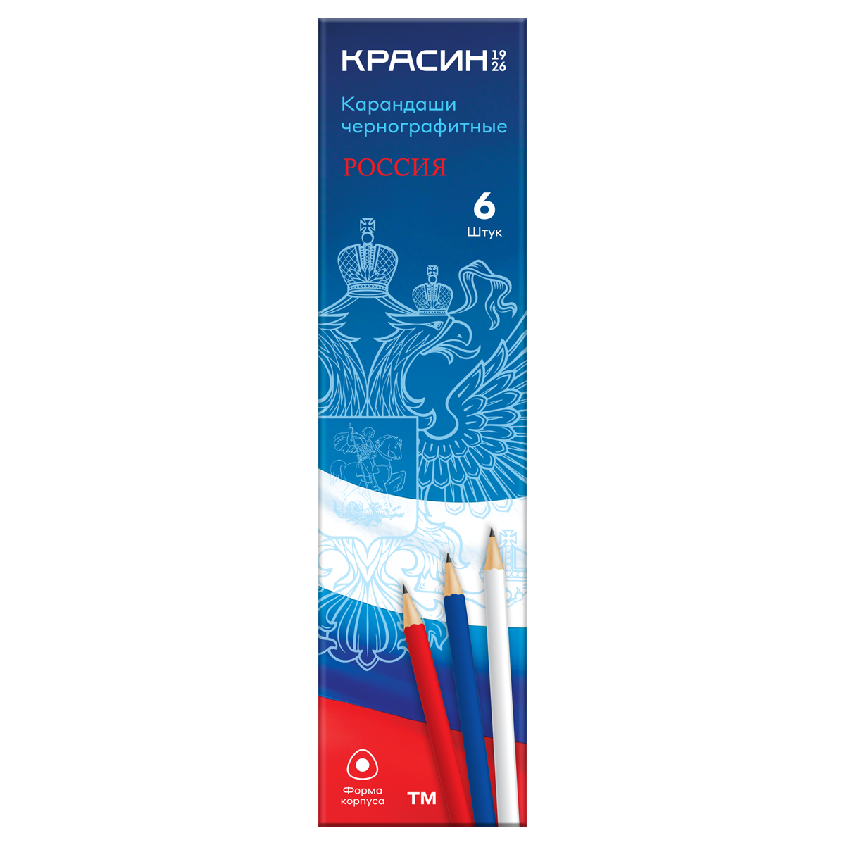 Карандаш ч/г Красин "Россия" ТМ (НВ),  трехгр., заточен., ассорти.