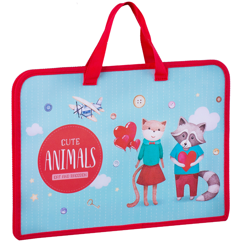 Папка с ручками А4 ArtSpace "Cute animals", ручка тесьма, пластик, 75мм
