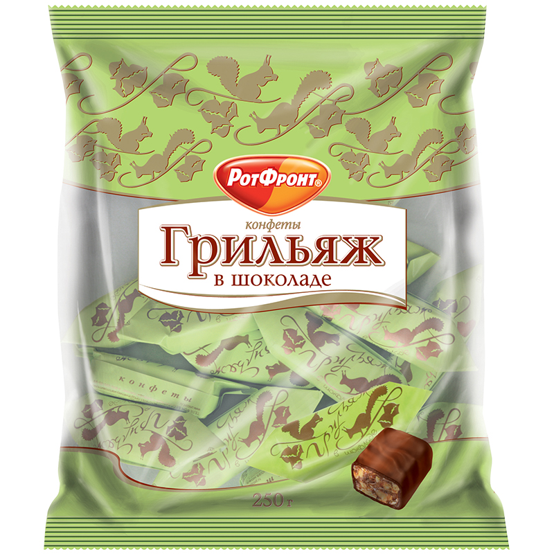 Шоколадные конфеты РотФронт "Грильяж в шоколаде", 200г, пакет
