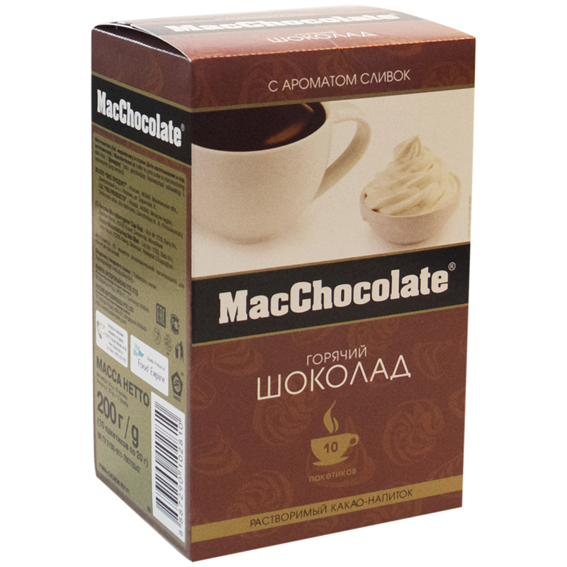 Какао-напиток MacChocolate с ароматом сливок, порционный, 10 пакетиков*20г