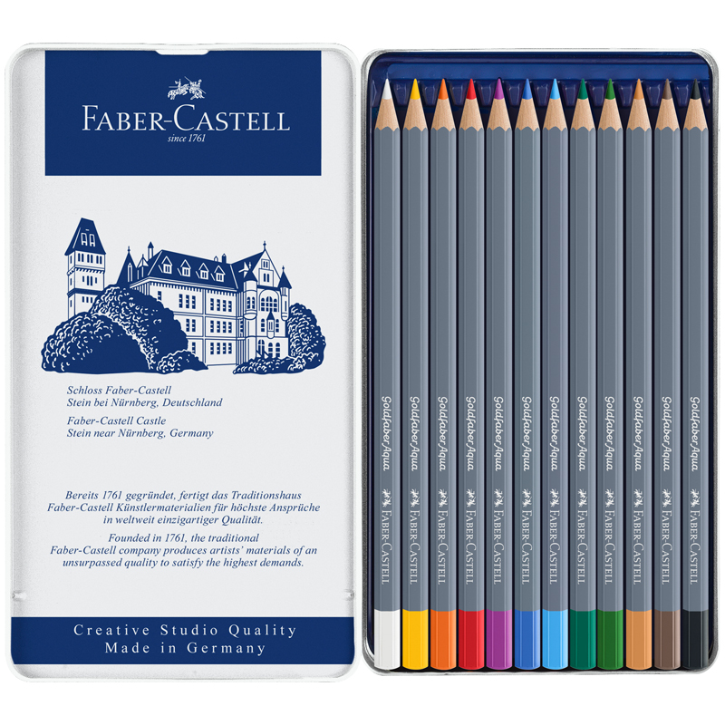 Карандаши акварельные Faber-Castell "Goldfaber Aqua", 12цв, метал.коробка