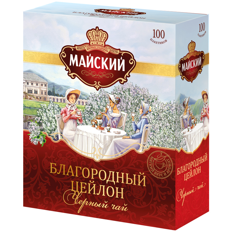 Чай Майский "Благородный Цейлон", черный, 100 пакетиков по 2г