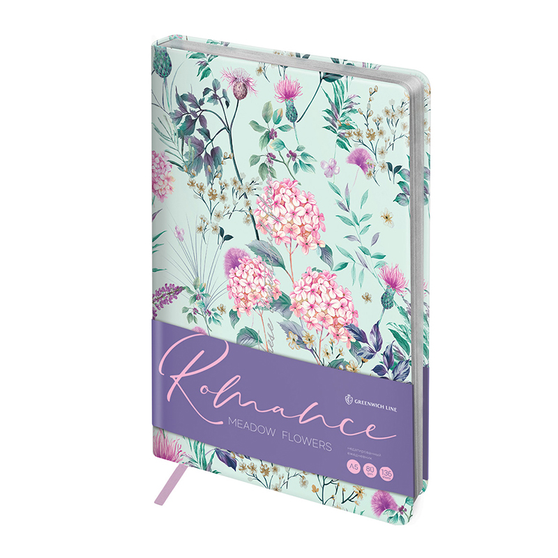 Ежедневник недатир. A5, 136л, кожзам, Greenwich Line "Romance. Meadow flowers", тон. блок, серебр. срез