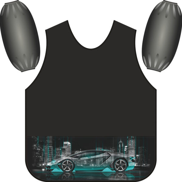 Фартук-накидка с нарукавниками Neon Car/Неоновый авто, 44х60 см, цвет черный, 3 кармана, с рисунком на карманах