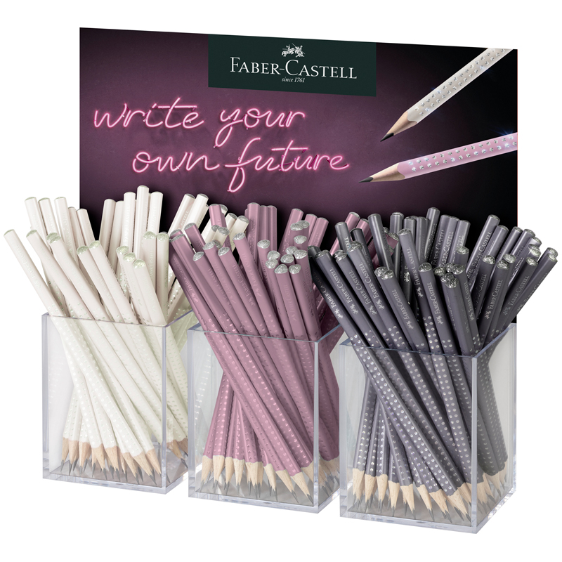 Карандаш ч/г Faber-Castell "Sparkle" В, трехгран., заточен., 3 цвета корпуса, 3 стакана, дисплей