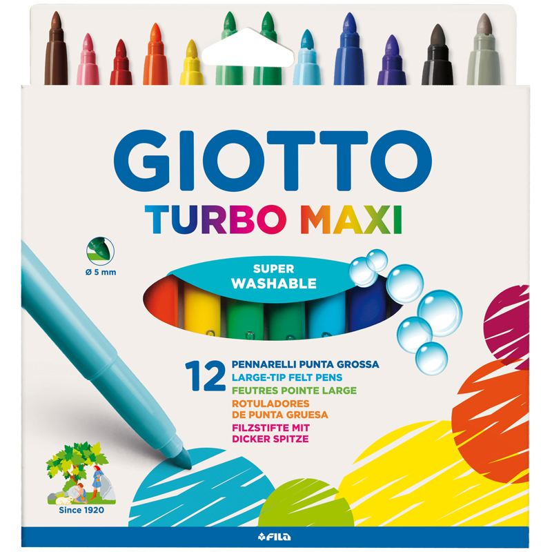 Фломастеры Giotto "Turbo Maxi", 12цв., утолщенные, смываемые, картон, европодвес